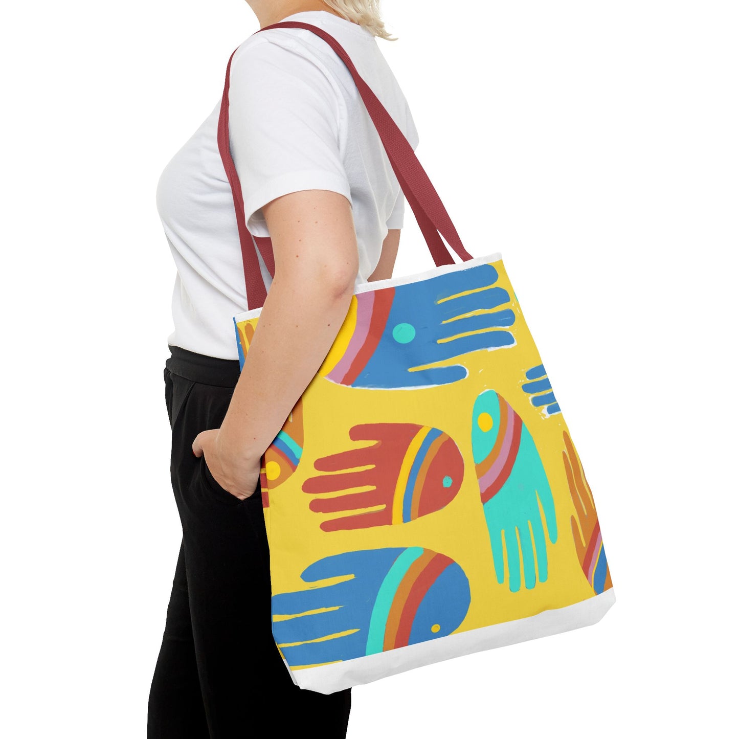 Rainbow Hands Tote Bag, Yellow | 3 Sizes | 5 Handle options