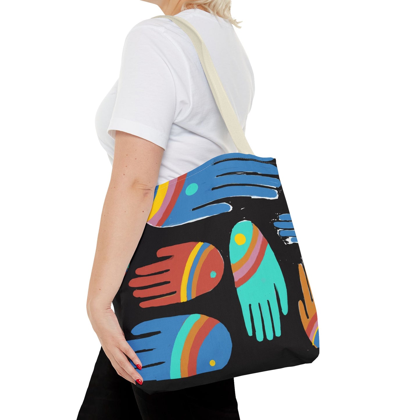 Rainbow Hands Tote Bag, Black | 3 Sizes | 5 Handle options
