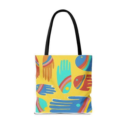 Rainbow Hands Tote Bag, Yellow | 3 Sizes | 5 Handle options