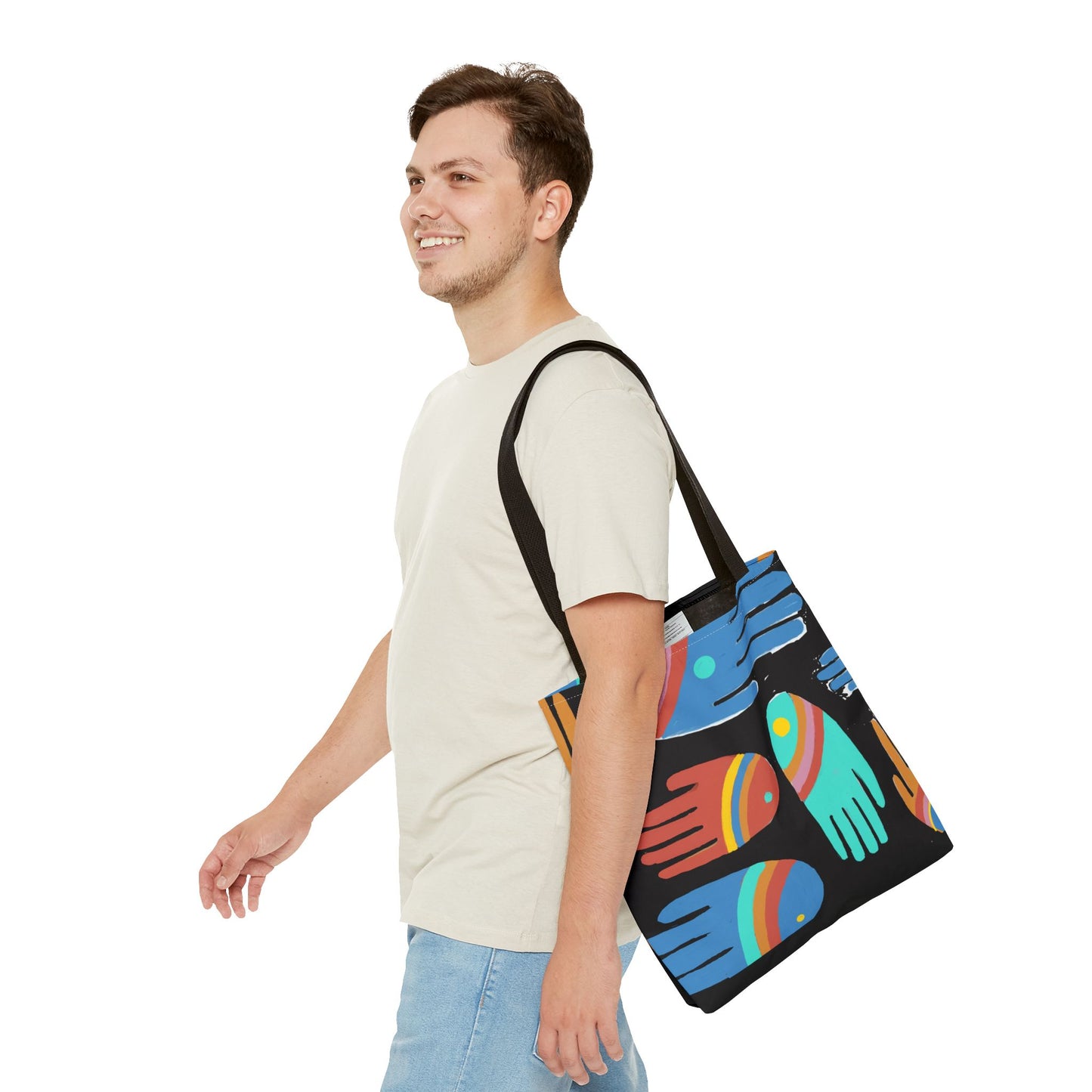 Rainbow Hands Tote Bag, Black | 3 Sizes | 5 Handle options