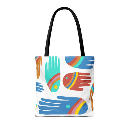 Rainbow Hands Tote Bag, White | 3 Sizes | 5 Handle options